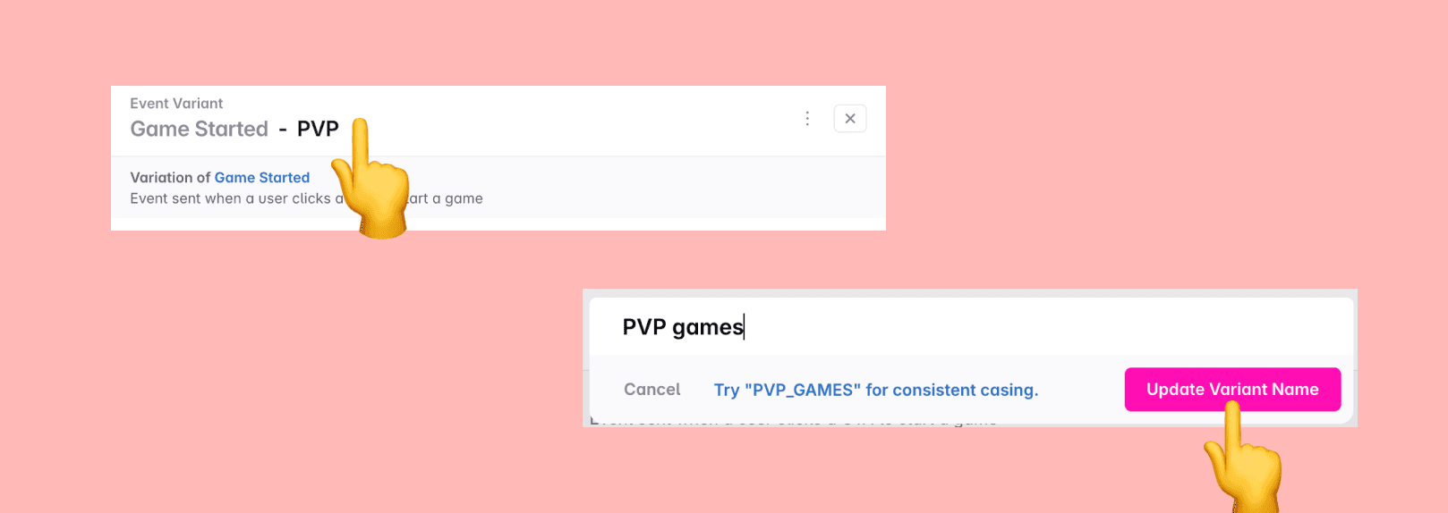 Screenshot of variant renaming a variant